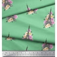 thumbnail image 2 of Soimoi Green Japan Crepe Satin Fabric Leaves,Floral & Eiffel Tower Architectural Print Fabric by The Yard 42 Inch Wide, 2 of 3