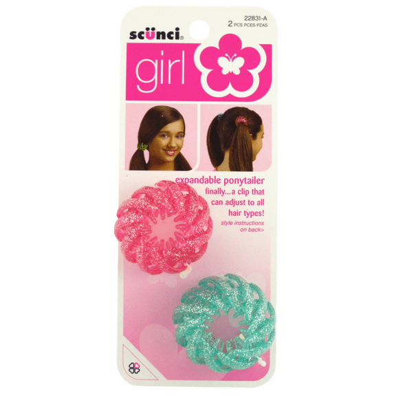 Scunci Girl Expandable Ponytail Holders - 2 Pcs. (Pink & Blue)