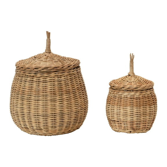 Creative Co-Op Hand-Woven Wicker Basket Storage with Lids, Natural, Set of 2