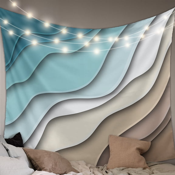 Teal Blue Ombre Cream Tapestry for Bedroom Wall Hanging Tapestry, Modern Geometric Brown Aesthetic Ceiling Backdrop Tapestries Poster Blanket Wall Decor for Teens Room Living Room Dorm 55" x 73"