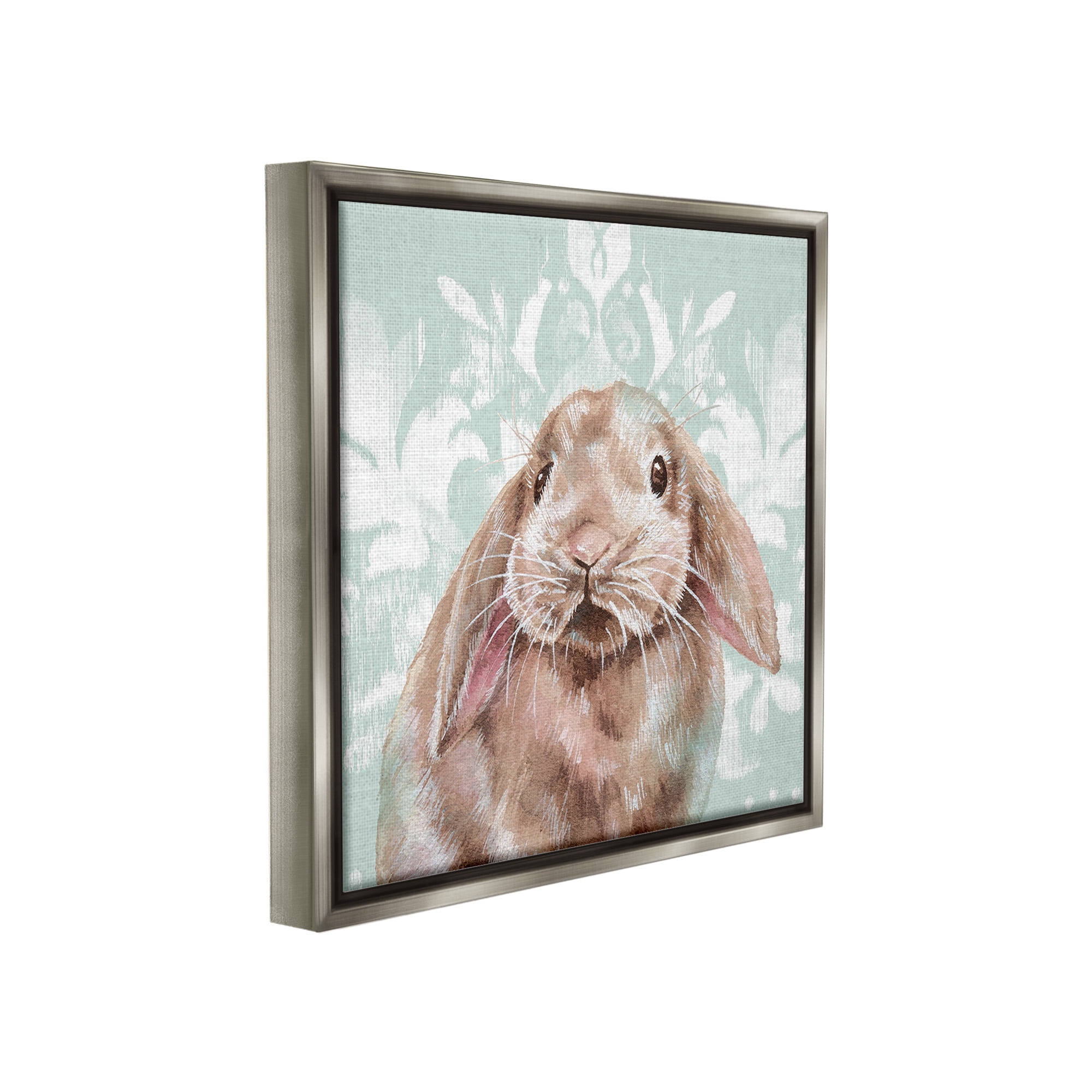 Stupell Industries Bunny with Floral Pattern Animals & Insects Painting Gray Floater Framed Canvas Art Print Wall Art, 25 x 25