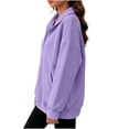 thumbnail image 4 of Quarter Button Sweatshirt Women Collared Fleece Long Sleeve Sweatshirt No Hood Winter Solid Color Loose Casual Pullover Tops with Side Pockets Purples M, 4 of 8