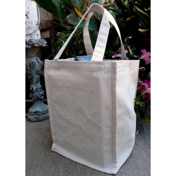 Burlap Fabric Cotton Canvas Tote Bag, Natural, 8 in x 8 in x 11 in