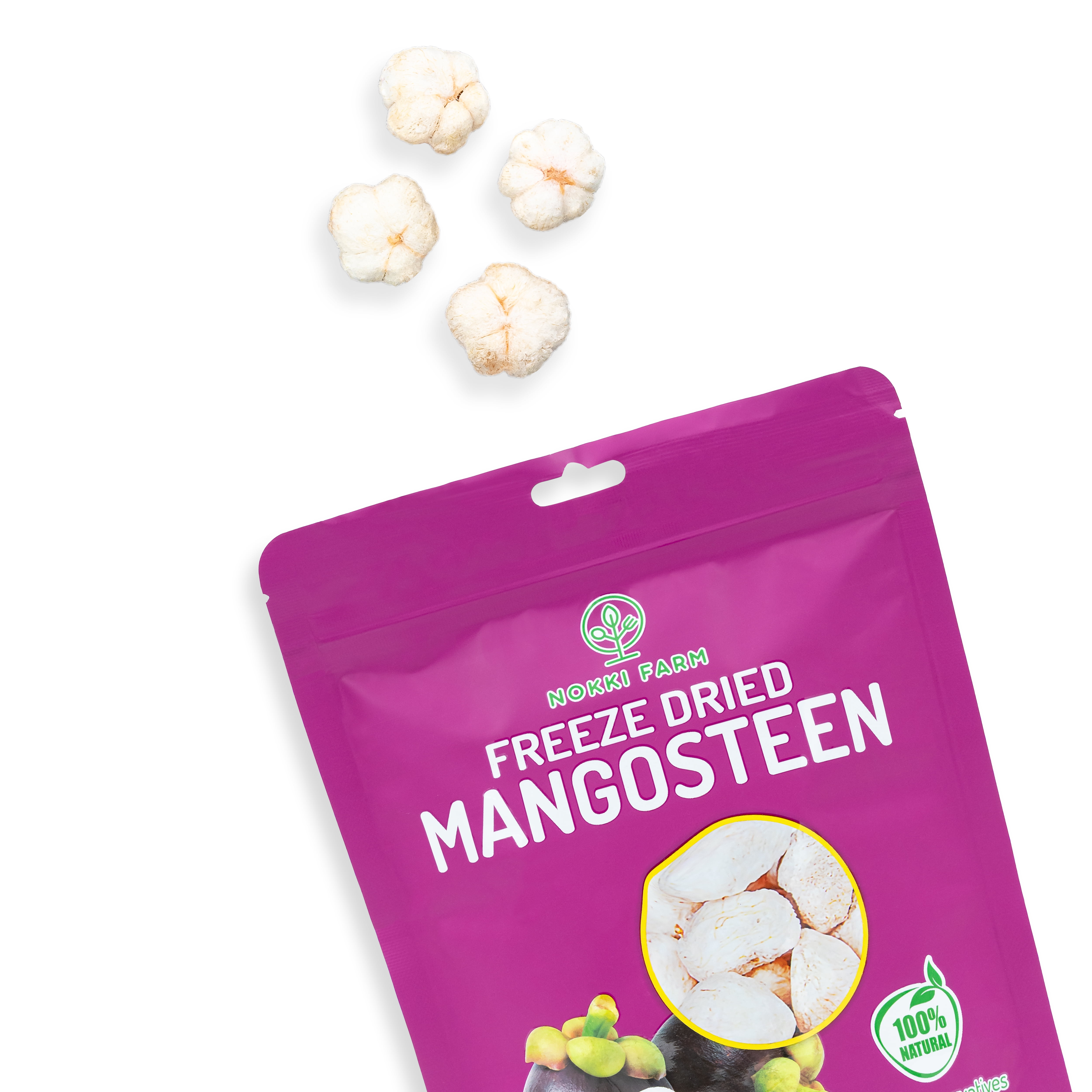 NOKKI FARM Freeze Mangosteen Fruit, Healthy & Exotic Tropical Superfood Snacks, Kid-Approved, No Added Sugar or Preservatives, Shelf-Stable, 0.53 Oz, 6 Pack