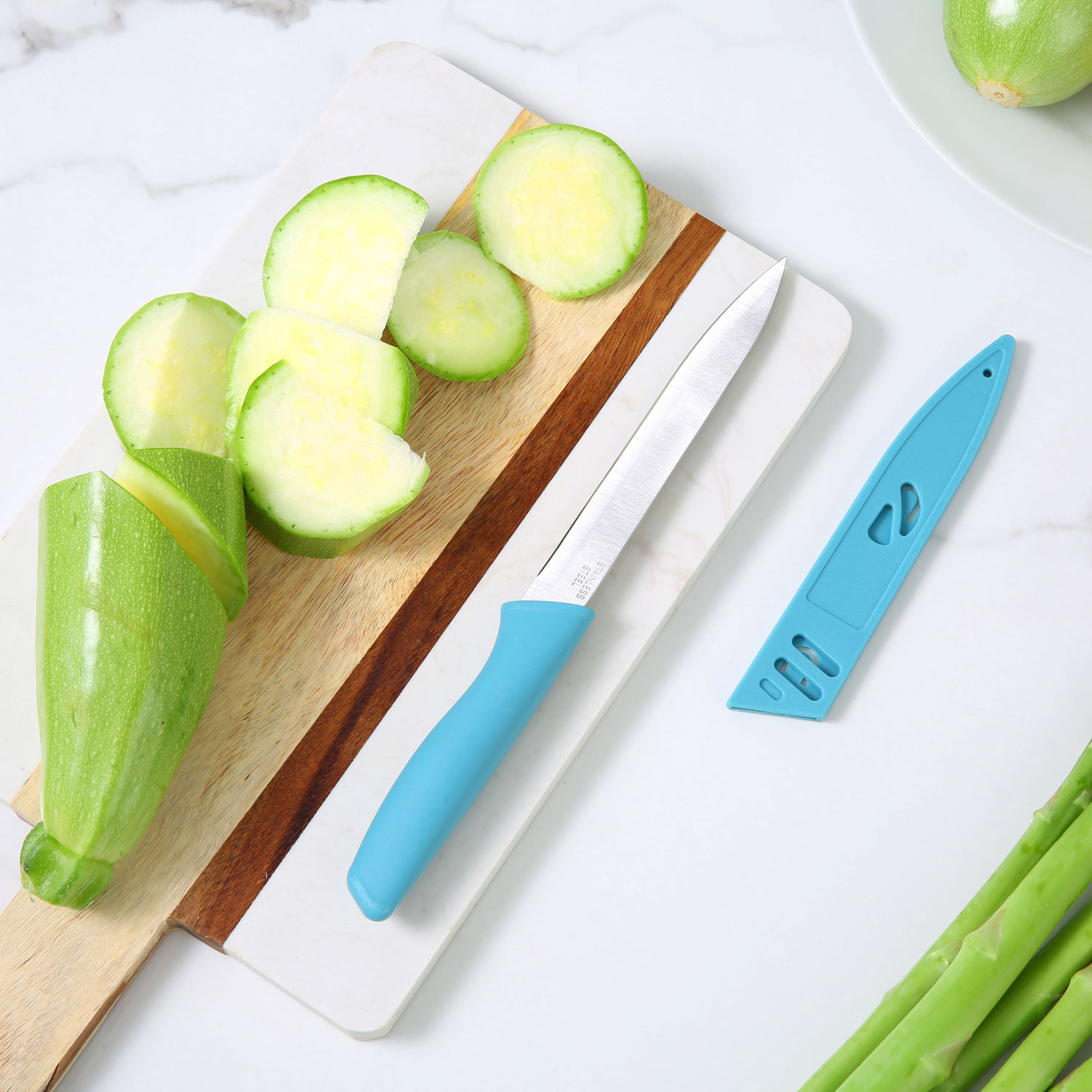 Mainstays 3 Piece Stainless Steel Color Knife Set with Soft Grip Handles