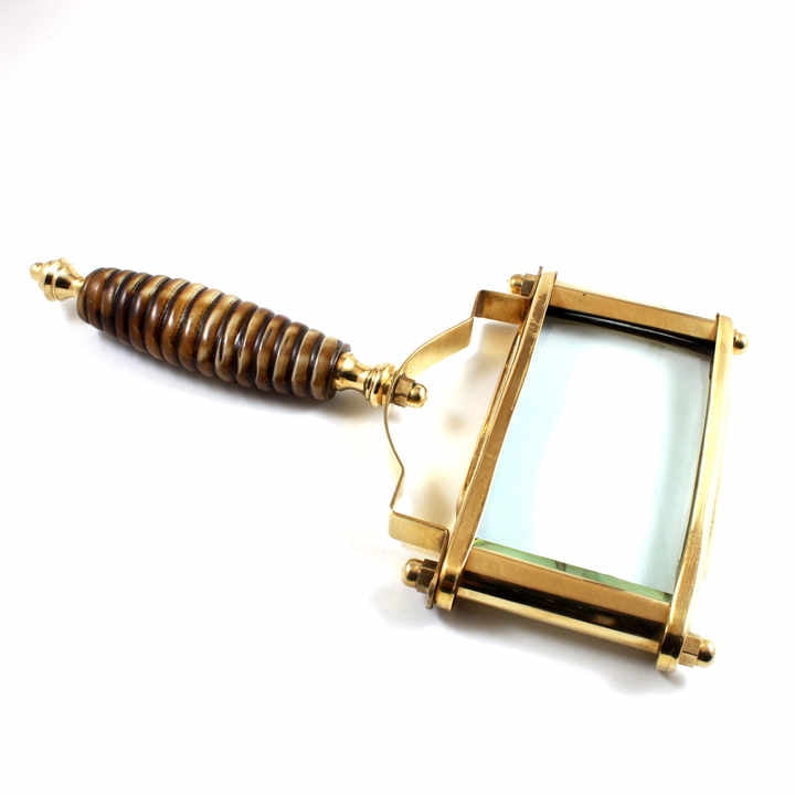 Maritime Treasures Nautical Brass Rectangular Magnifying Glass Lens with Beautiful Curvy Handle Grip Metal Material