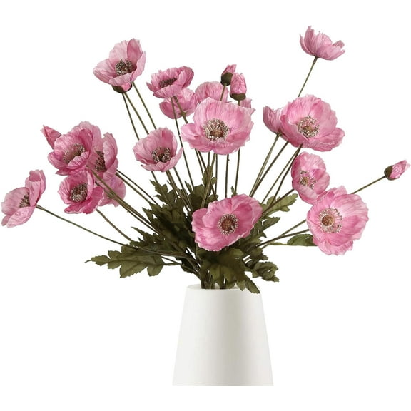 Pink Artificial Poppy Silk Flowers Pink Flowers Artificial for Decoration Pink Faux Flowers with Stems for Wedding Centerpieces for Tables Bridal Shower Party Decorations (Pink)