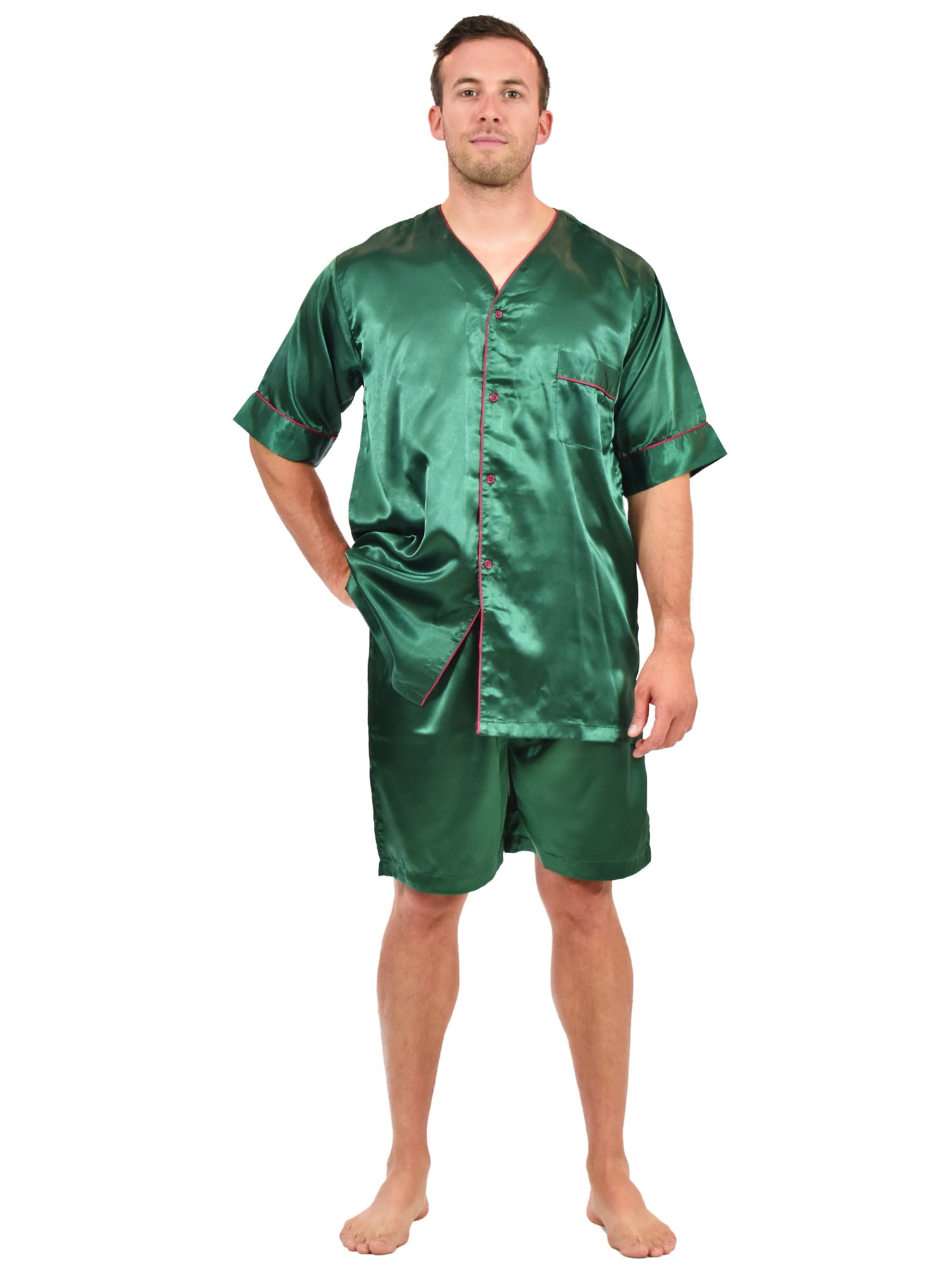 Up2date Fashion's Men's Satin ShortSleeve VNeck Pajama Set with