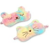 2-Pack Cat and Bunny Sleeping Eye Mask, Cute Animal Satin and Faux Fur Travel Sleep Eye Cover for Women, Girls, Kids