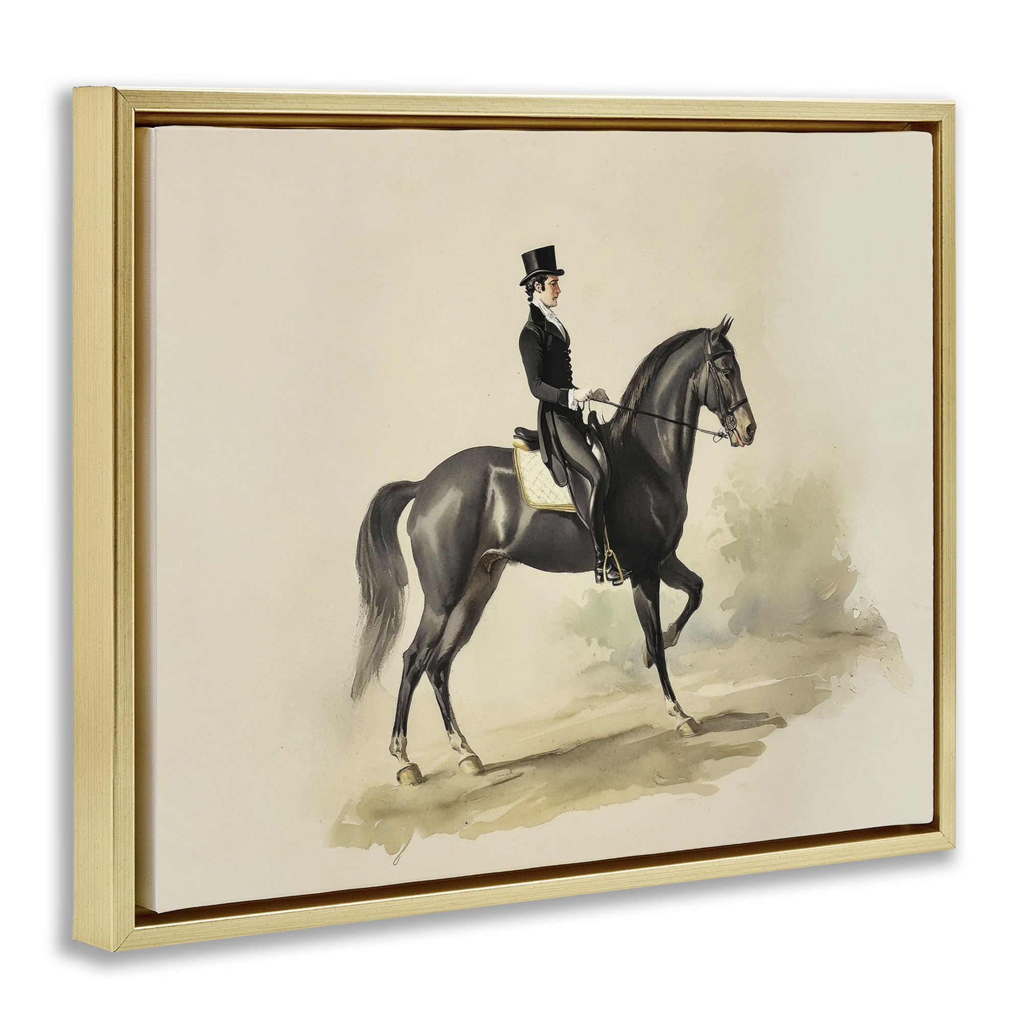 Stupell Industries Gentleman On A Horse Gold Framed Floater Canvas Wall Art, design by Sisi and Seb