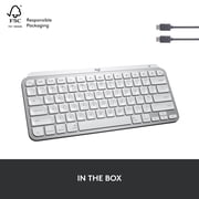 لوحة مفاتيح Logitech MX Keys Mini for Mac اللاسلكية البسيطة، مدمجة، بلوتوث، مفاتيح بإضاءة خلفية، USB-C، كتابة لمسية، رمادي شاحب