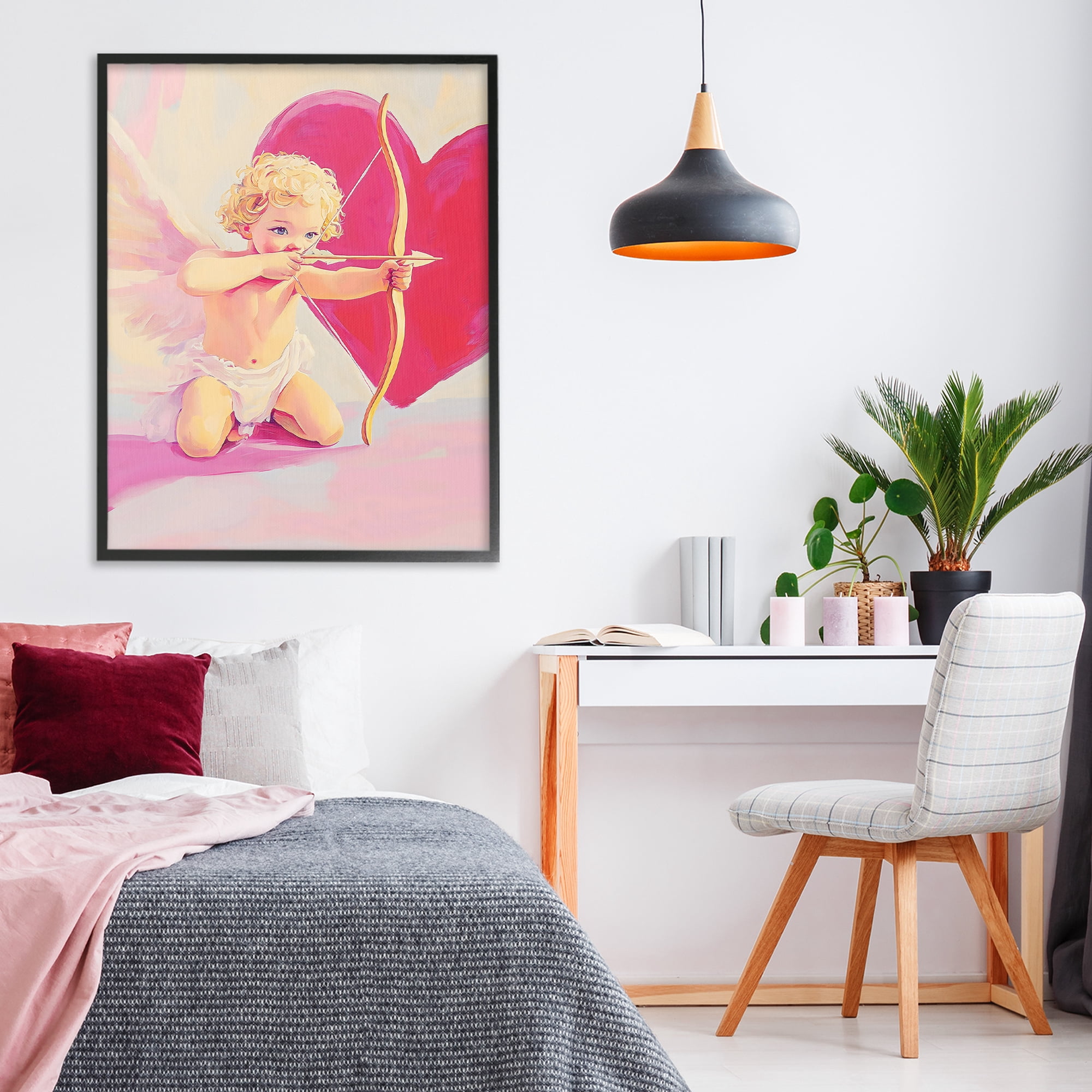 Stupell Industries Cupid Shooting Arrow with Heart Black Framed Giclee Art, design by The Prints Vibe