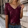 thumbnail image 2 of Shadoumai Women's Casual Loose Neck Short Sleeve T-Shirt Featuring Sparkling Sequin Design For Everyday Comfort And Style, 2 of 7