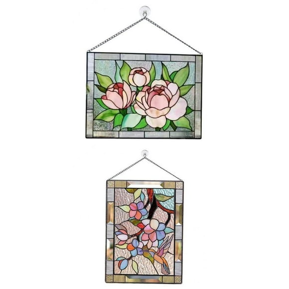 yuksok 2pcs Stained Rectangle Window Panel Wall Decor
