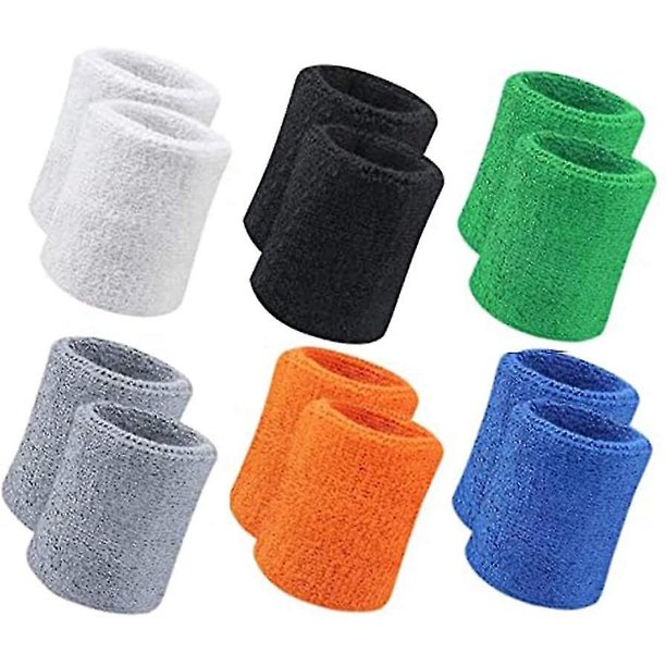12 piezas Muñequeras deportivas Bandas para el sudor Pulsera deportiva Banda para el sudor de algodón para hombres y mujeres Bueno para tenis, baloncesto, correr, gimnasio, hacer ejercicio (negro,