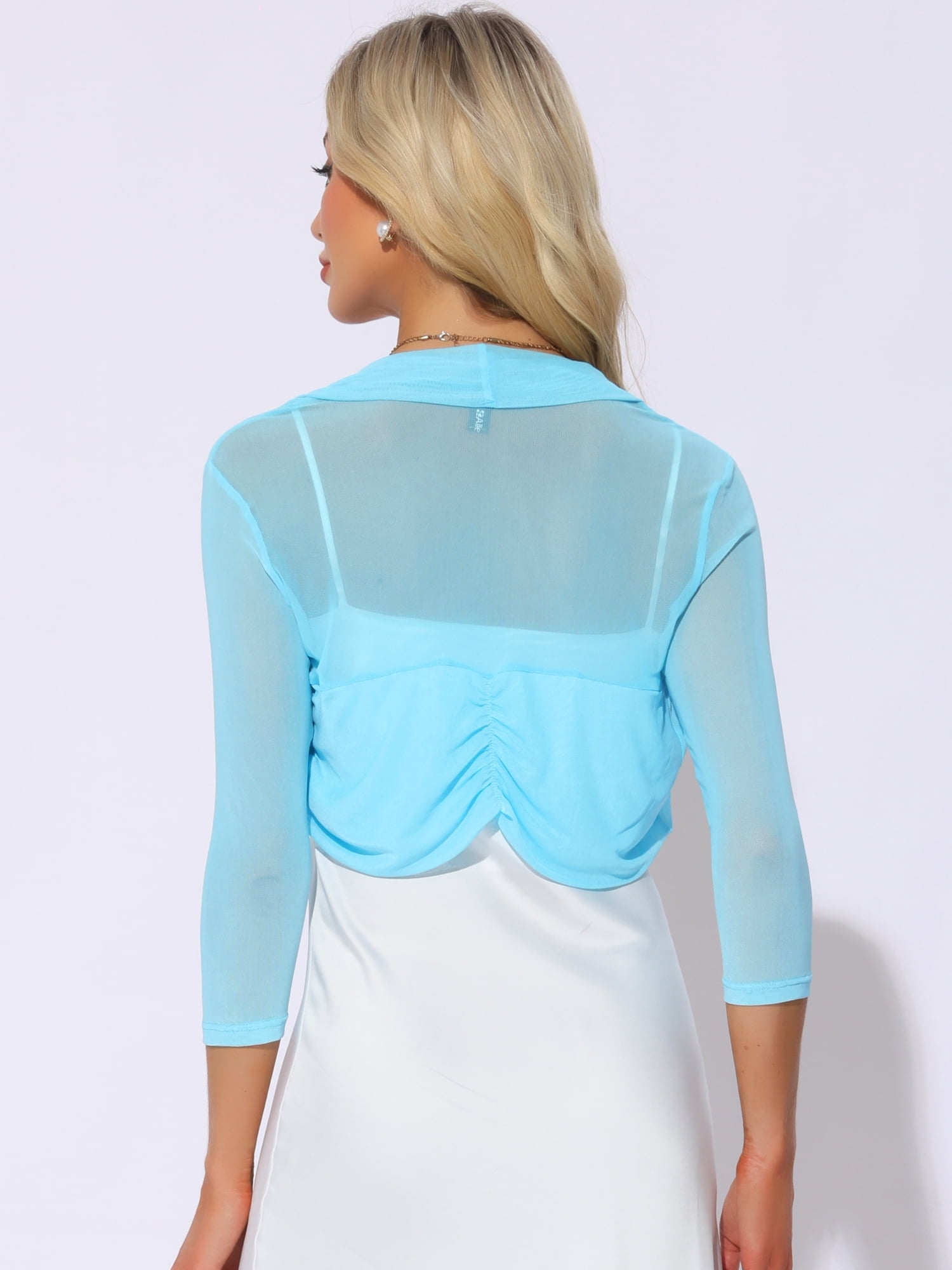 DARING DIVA Semi Sheer Elegant 3/4 Sleeves Blouse L Light Blue