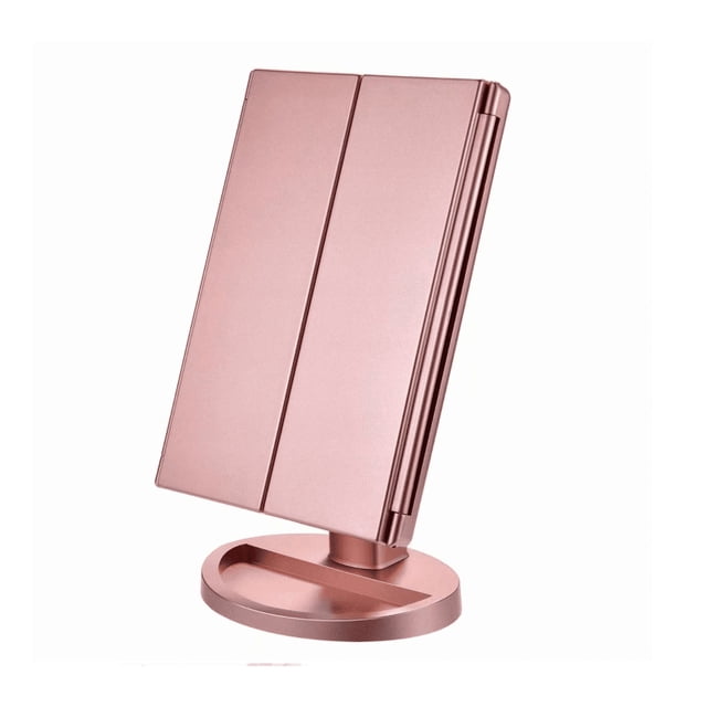 Espejo de tocador iluminado, aumento de 1x/2x/3x, espejo de tocador plegable, hembra, función de carga USB, soporte ajustable de 180 grados para espejo de tocador de encimera de cocina (oro