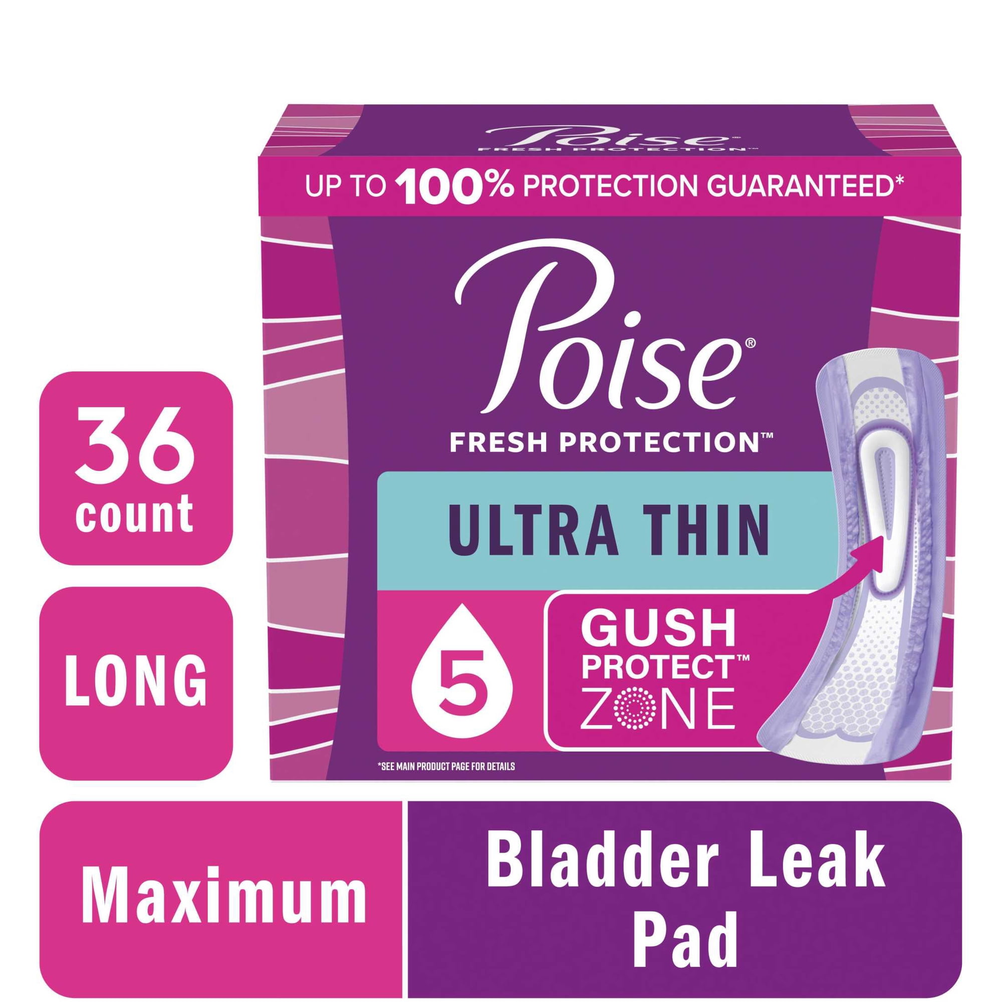 Poise Ultra Thin Incontinence Pads, 5 Drop Maximum Absorbency, Long Length, 36 Count