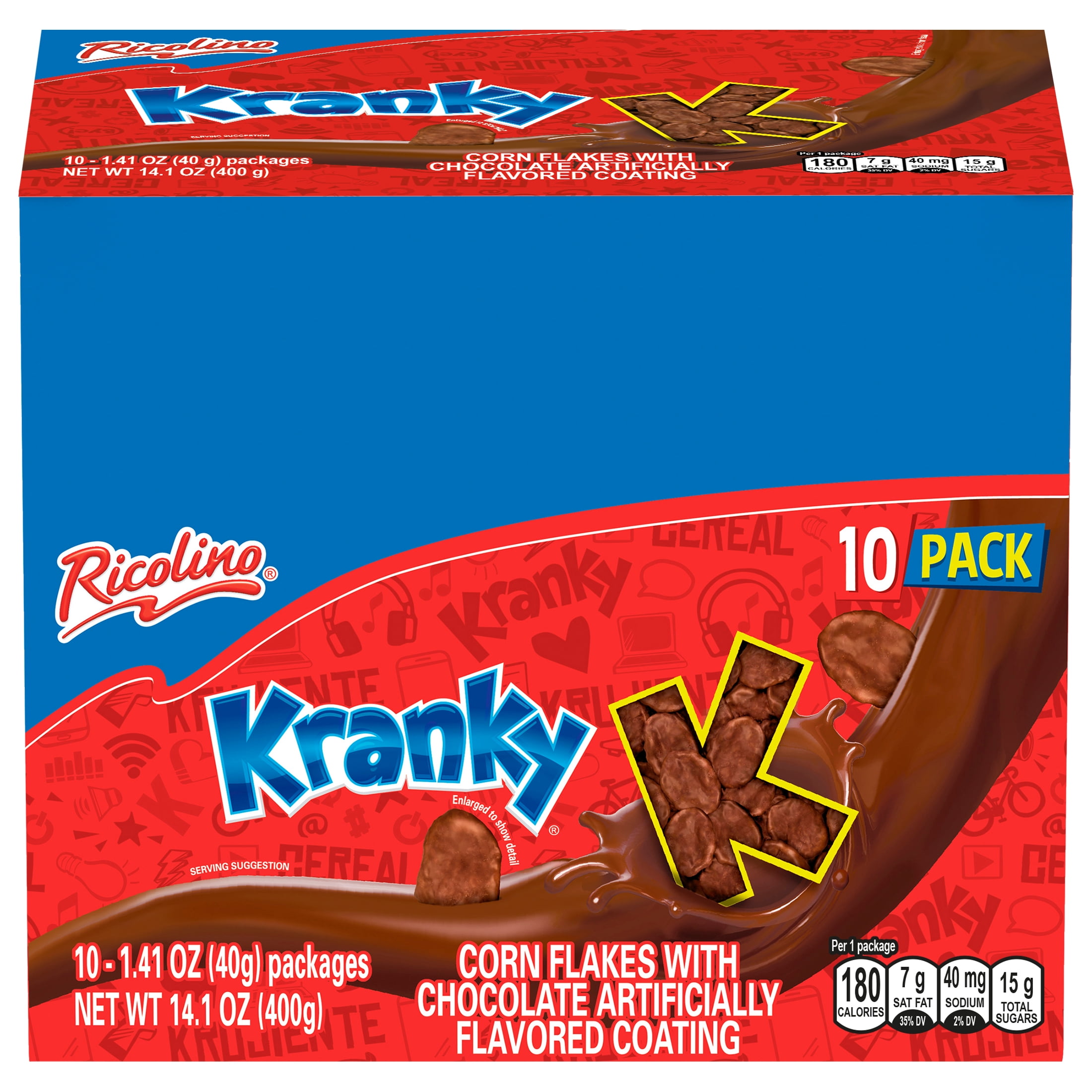 Ricolino Kranky Chocolate Covered Cornflakes, 1.41 oz, 10 Count Box