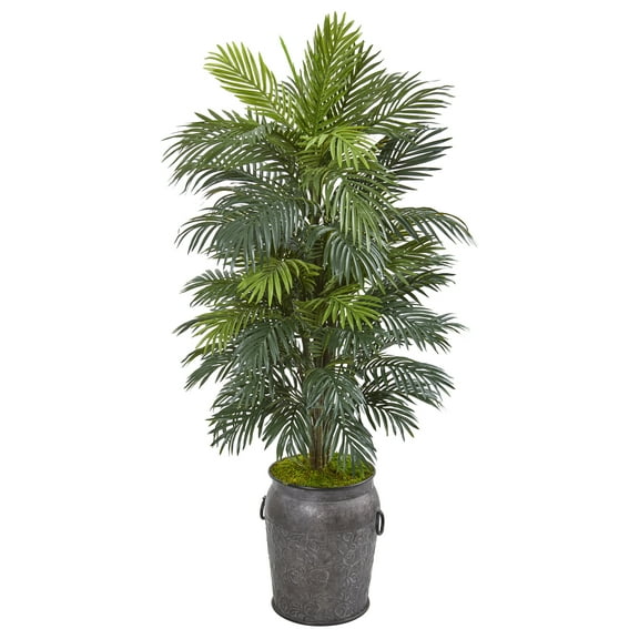 Nearly Natural 5’ Green Areca Palm Artificial Plant in Metal Planter