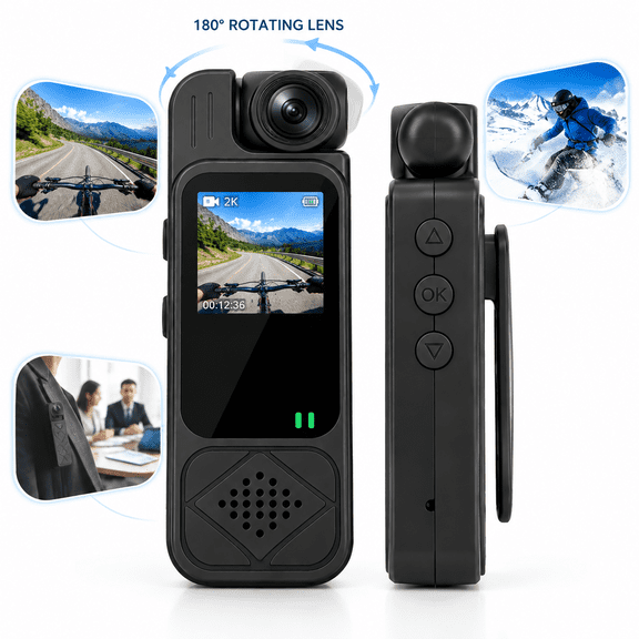 Action Camera, Mini Vlogging Camera, Body Camera Wearable Video Recorder, 180° Wide Angle Rotating Lens for Bike Cycling, Pet, Vlogging