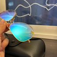 thumbnail image 3 of RB-Hip Hop-sunglasses Reflective Blue Aviator Gold Frame Sunglasses with Case, 3 of 5