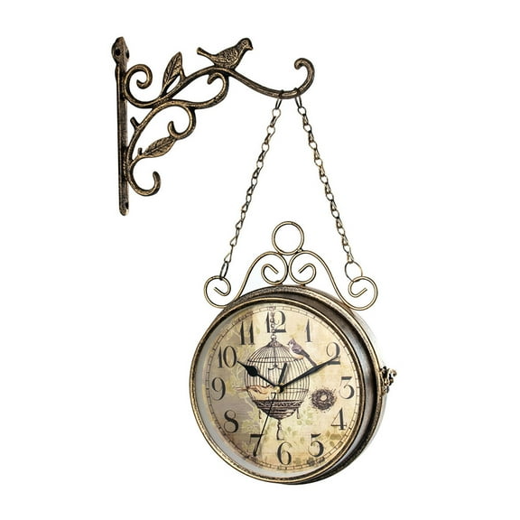 Vintage Double Side Wall Clock Wrought Iron Hanging Time Clock Ornaments for Home Bedroom Dormitory Wall