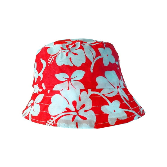 Red White Luau Hawaiian Flowers Power Hippy Costume Hibiscus Bucket Hat