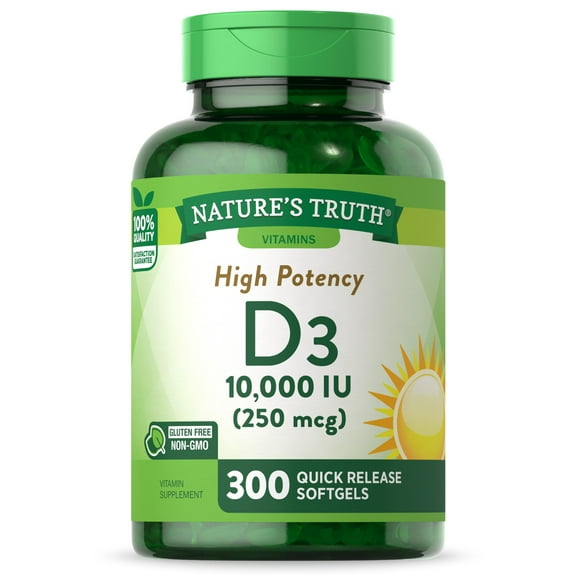 Vitamin D3 10000 IU Softgels | 300 Count | Extra Strength | Non-GMO & Gluten Free Supplement | by Nature's Truth