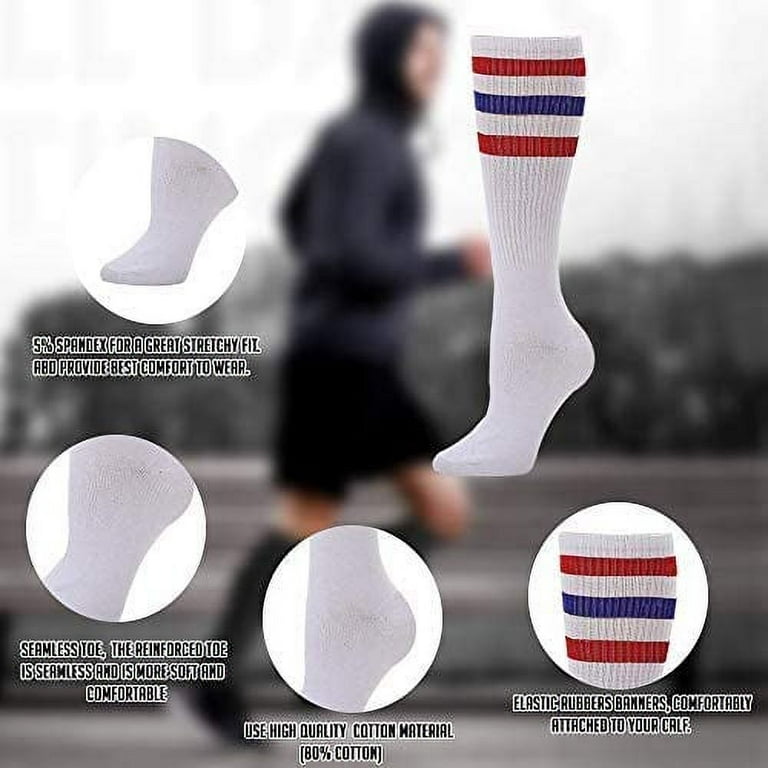 Striped Crew Socks - Retro Mens Striped Socks - Stripe Cotton Gym Socks for  Men - 4 Pairs Pack Size 10-13