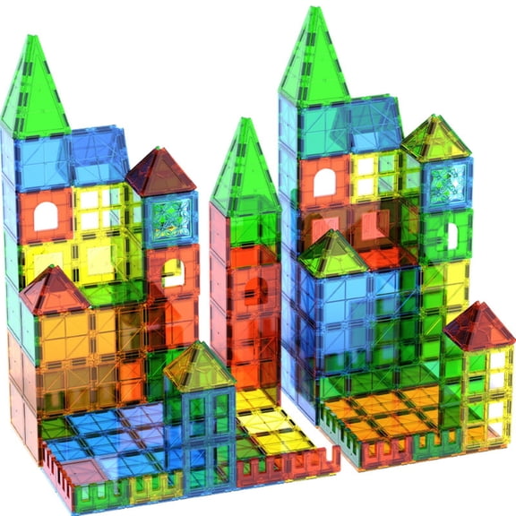 SKTMYY Magnetic Tiles Building Set, 128 Piece STEM Construction Toy with Colorful Magnetic Pieces