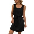 thumbnail image 2 of LOVZFMLL Dresses Women Solid Color Frenum Drawstring Hollow Pattern Sleeveless Neck Dress, 2 of 6