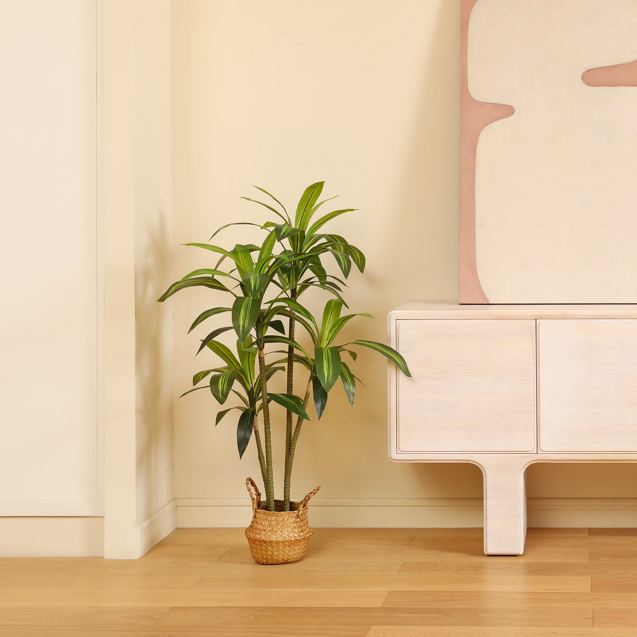 DR.Planzen Artificial Dracaena Tree, 4FT Tall Fake Tree Artificial Dracaena Plants for Indoor, Fake Trees for Office Home Living Room Floor Patio Greening Porch Decor, Set of 1