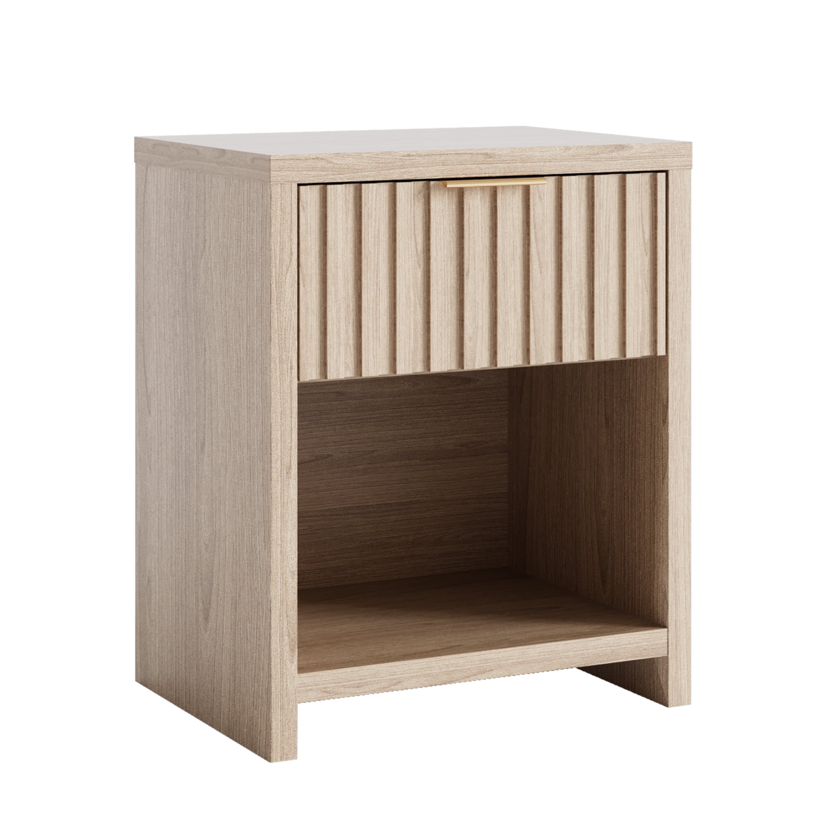 Ktaxon Fluted Nightstand, Walnut Night Stand, Wooden End Table, Bedside Table for Bedroom Sofa Home Office,Curved Corners Design