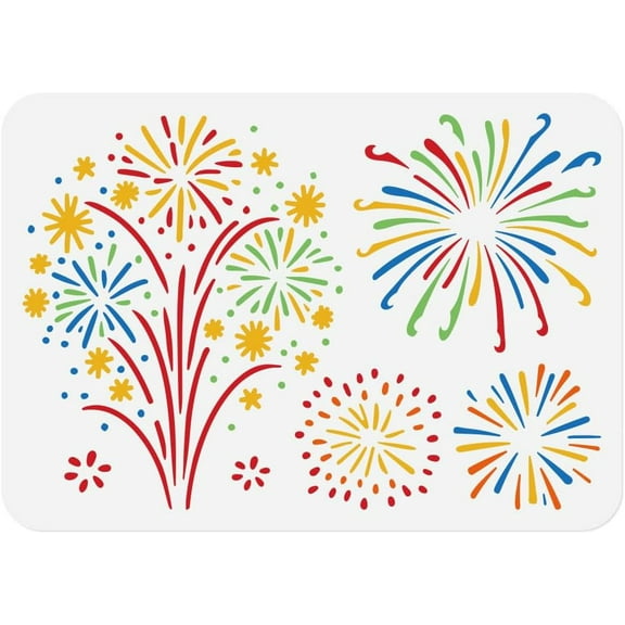 Fireworks Stencil for Painting A4 Size Reusable Plastic Fireworks Stencil for Painting on Wall Wood Furniture Fabric Canvas DIY Craft Stencil colorful