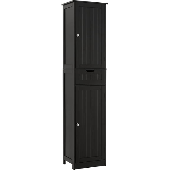 Tall Black Bathroom Cabinet with 2 Doors and 1 Drawer, Bathroom Storage Cabinet with Adjustable Shelves, Narrow Storage Unit for Living Room, Entryway, Kitchen
