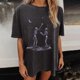 thumbnail image 1 of Moda Mujer Damas Cayó Hombro Mangas Impresión suelta Manga corta Top Pullover Tops Pompotops hfajkhk139521, 1 of 8