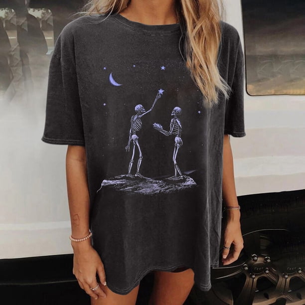 Moda Mujer Damas Cayó Hombro Mangas Impresión suelta Manga corta Top Pullover Tops Pompotops hfajkhk139521