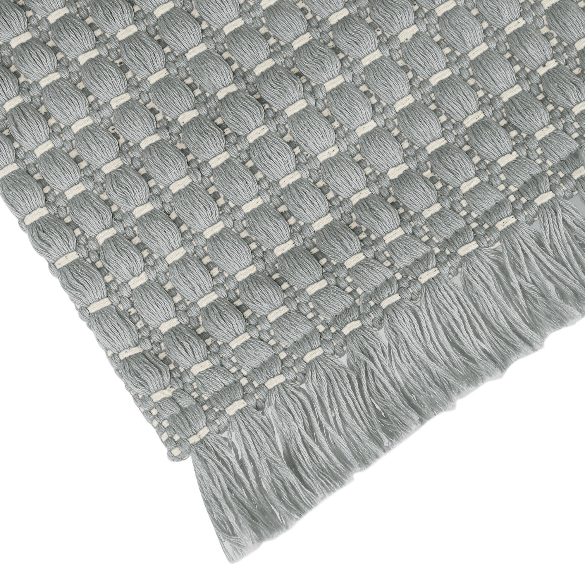 Unique Bargains Boho Bathroom Rug Woven Texture Rug for Bedroom Throw Rug with Fringe Grey 16" x 24"