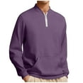 thumbnail image 3 of YOIAVAIOY Mens Half Zip Sweatshirts Long Sleeve Fleece Sweatshirt Solid Casual Pullover with Pocket Purple L, 3 of 7