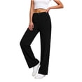 thumbnail image 2 of cocolona Womens Summer Casual Plus Size Pants Elastic Waist Straight Wide Leg Vacation Beach Trousers with Pocket, 2 of 5