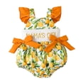 thumbnail image 6 of enyan Baby Girl Romper Farm Cow Onesie Outfit Ruffle Smocked Bow Bodysuit Western Country Infant Newborn Summer Clothes(Pink & Orange,3-6 Months), 6 of 6