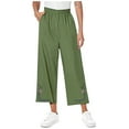 thumbnail image 5 of Women's Cotton Linen Printed Embroidered Wide-Leg Pants Elastic Waist Casual Palazzo Trousers with Pockets, 5 of 6