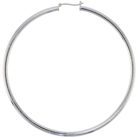925 Sterling Silver 3mm Tube Plain Polished Hoop Earrings 70mm