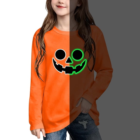 XUNKUSGA Boys Sweatshirts Halloween Glow In The Dark Long Sleeve Crewneck Girls Sweatshirt Casual Fashion Pumpkin Face Graphic Pullover Top for Kids 3 Years