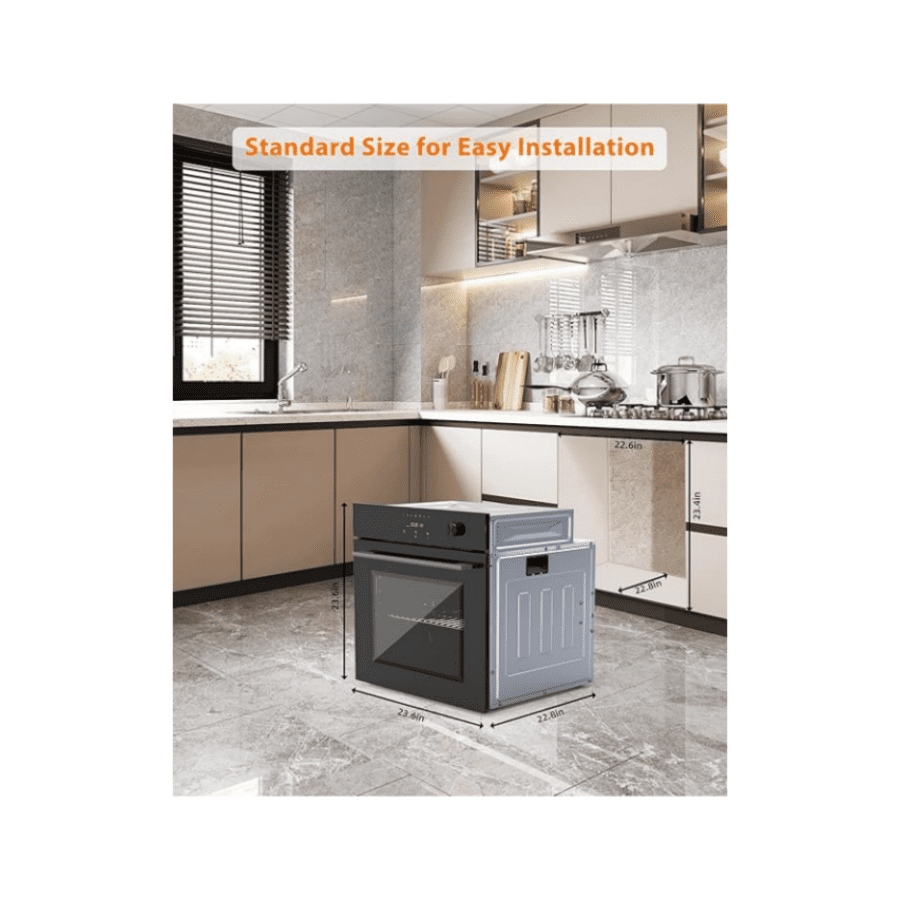 24" Kitchen Cooking Electric Single Wall Oven Built- 2.5 Cu. ft Convection Oven with 8 Cooking Modes, 108 Smart Menus,Normal Touch Screenl, Timer, Safety Lock, 3000W, 240V, Stainless Steel and Finish