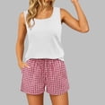 thumbnail image 2 of Womens Summer 2 Piece Loungewear Set Solid Square Neck Tank Top Floral Striped Print Drawstring Shorts Casual Sleep Outfit With Pockets, 2 of 4