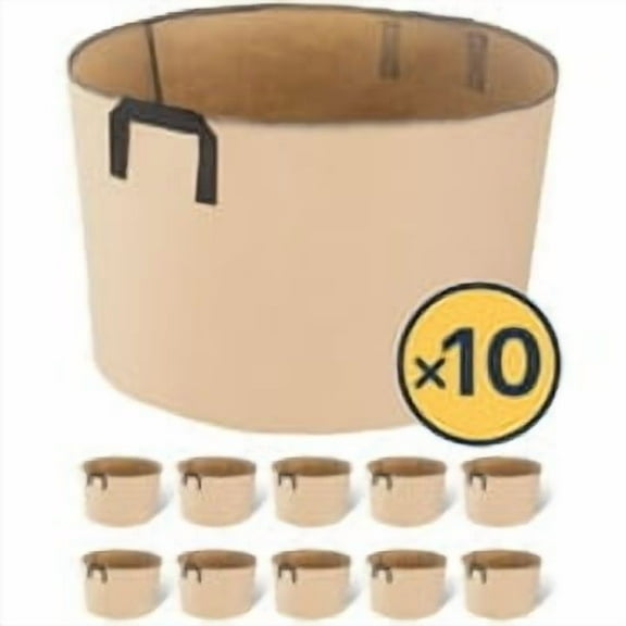 iPower 15-Gallon 10-Pack Grow Bags Fabric Aeration Pots Container with Strap Handles for Nursery Garden and Planting(Tan)