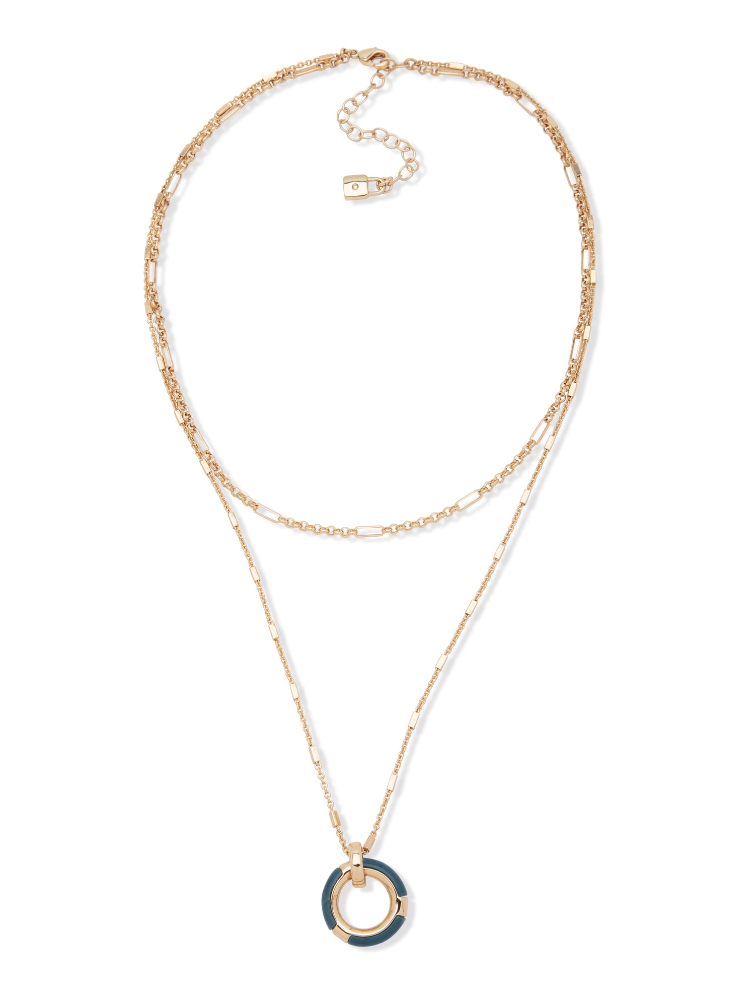 Chaps Women's Gold Tone Teal Multirow Pendant Necklace, 17'