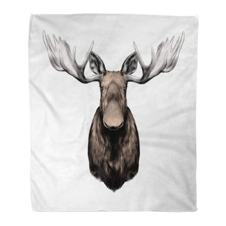 SIDONKU Throw Blanket Warm Cozy Print Flannel Brown Moose Elk Head Color Pattern Face Alone Comfortable Soft for Bed Sofa and Couch 58x80 Inches